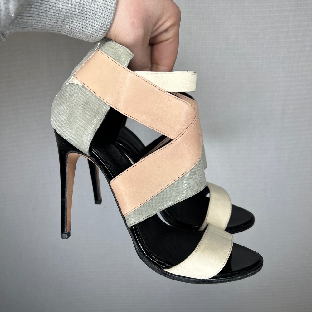 J Mendel Italian Leather Colorblock Stiletto‎ Heel Sandals Women 38.5